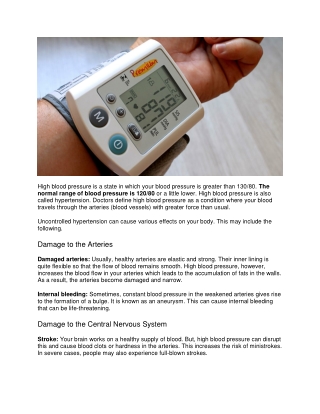 Effects of High Blood Pressure on your body