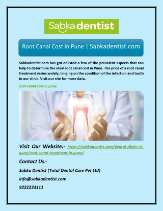 Root Canal Cost in Pune | Sabkadentist.com