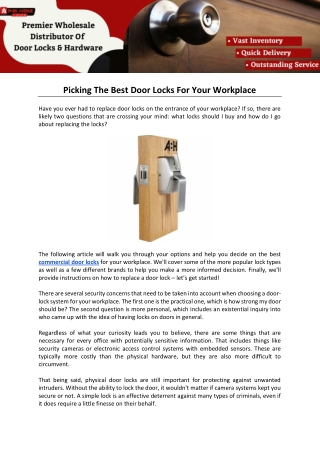 Picking The Best Door Locks For Your Workplace