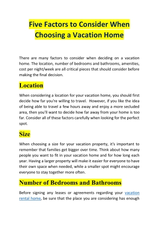 Five Factors to Consider When Choosing a Vacation Home