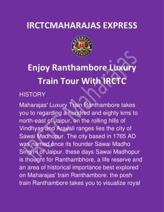 Enjoy Ranthambore Luxury Train Tour With IRCTC