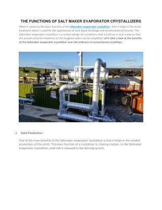 The Functions of Salt Maker Evaporator Crystallizers