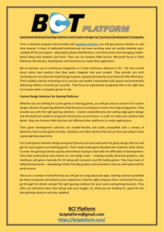 Customized Backend Gaming Solutions and Creative Designs by Top Game Development Companies