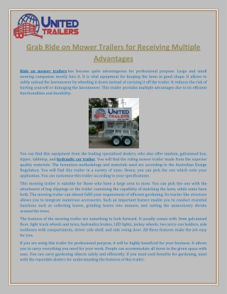 Grab Ride on Mower Trailers for Receiving Multiple Advantages