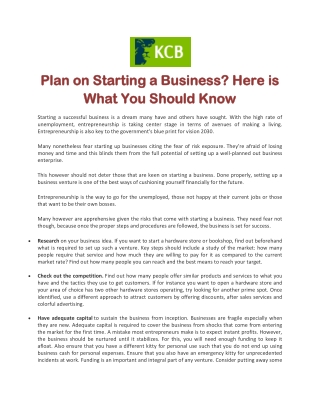 Plan on Starting a Business? Here is What You Should Know