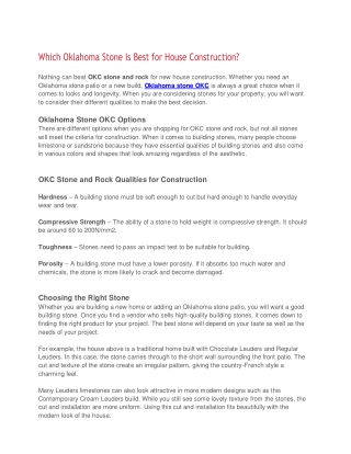 Which Oklahoma Stone Is Best for House Construction