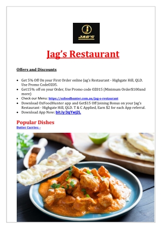 5% Off - Jag’s Indian Restaurant Highgate Hill Delivery, QLD