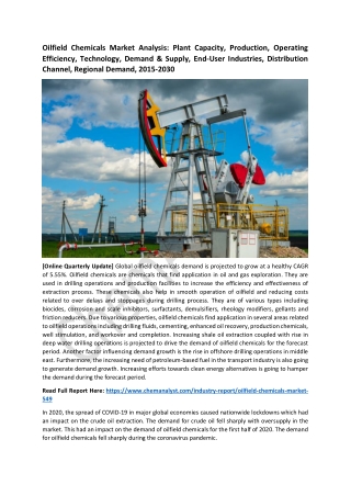 Oilfield Chemicals Market Size, Share, Industry Report, 2030