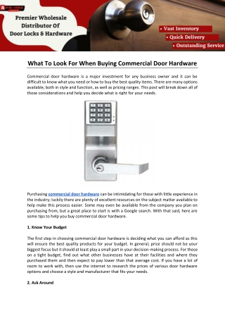 What To Look For When Buying Commercial Door Hardware