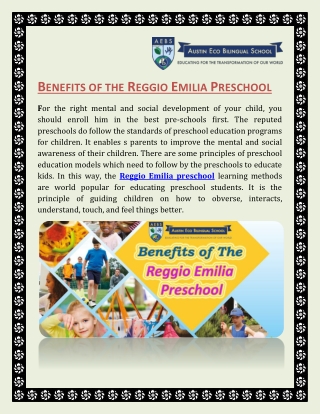 Benefits of the Reggio Emilia Preschool