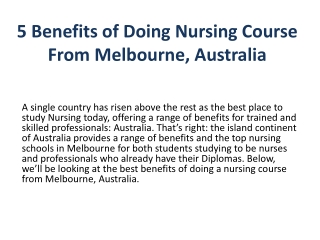 Best Nursing Courses Melbourne