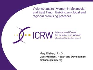 Violence against women in Melanesia and East Timor: Building on global and regional promising practices