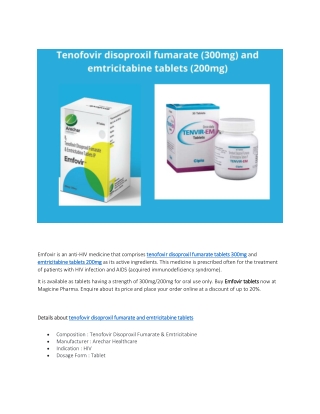 tenofovir disoproxil fumarate tablets 300mg and emtricitabine tablets 200mg
