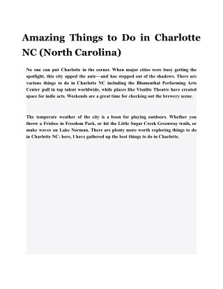 Amazing Things to Do in Charlotte NC (North Carolina)