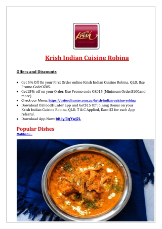 5% Off - Krish Indian Restaurant Delivery Robina , QLD
