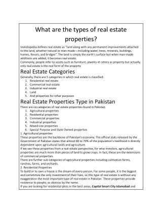 What are the types of real estate properties