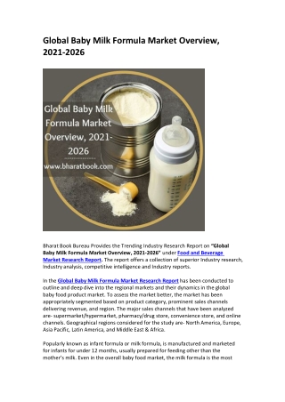 Global Baby Milk Formula Market Overview, 2021-2026