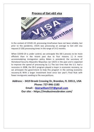Process of Get eb5 visa