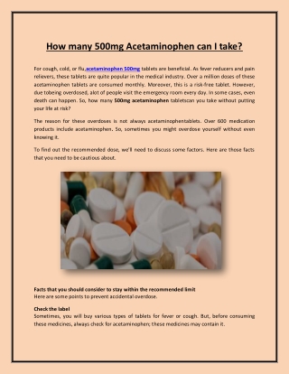How many 500mg Acetaminophen can I take