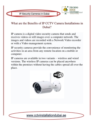 What are the Benefits of IP CCTV Camera Installations in Dubai?