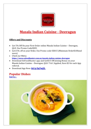 5% Off - Masala Indian Cuisine Deeragun Menu, QLD