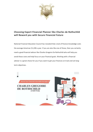 Choosing Expert Financial Planner like Charles de Rothschild will Reward you
