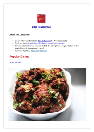 15% Off - Bilal Restaurant Indian Menu Takeaway Brunswick, VIC