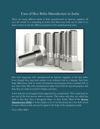 Uses of Hex Bolts Manufacture in India