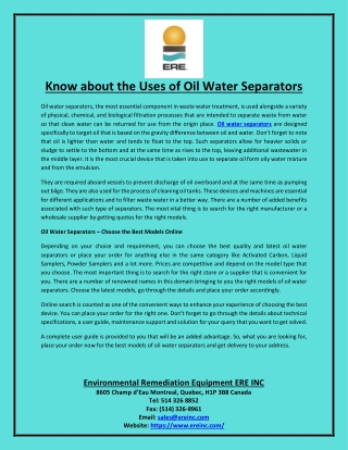 Know about the Uses of Oil Water Separators