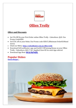 5% Off - Ollies Trolly Burger Restaurant Caboolture, QLD