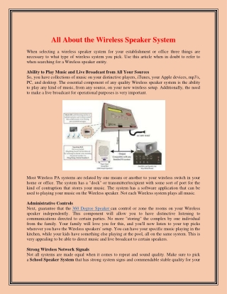 All About the Wireless Speaker System