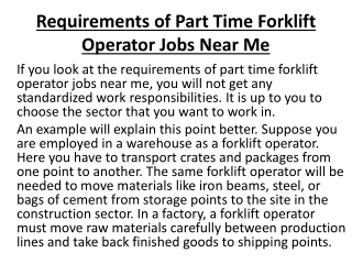 part time forklift operator jobs near me