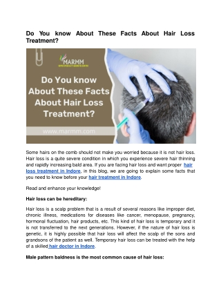 Do You know About These Facts About Hair Loss Treatment?