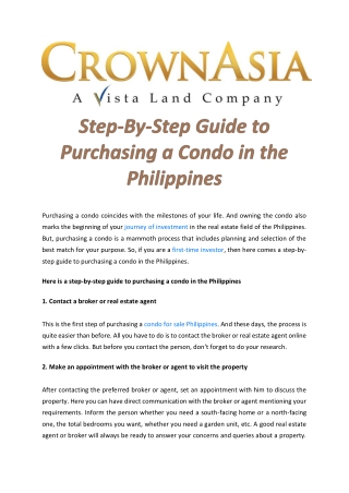 Step-By-Step Guide to Purchasing a Condo in the Philippines