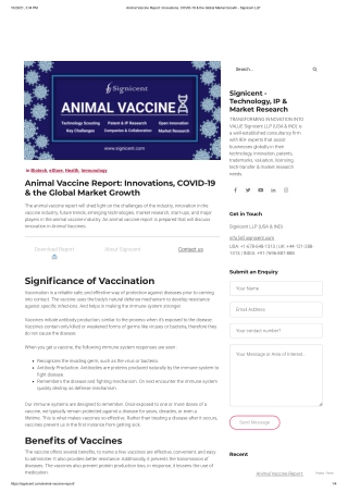 Animal Vaccine Report_ Innovations, COVID-19 & the Global Market Growth - Signicent LLP