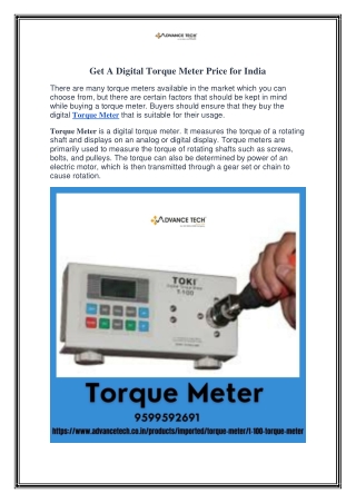 Get A Digital Torque Meter Price for India