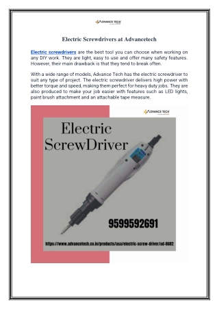 Electric Screwdrivers at Advancetech