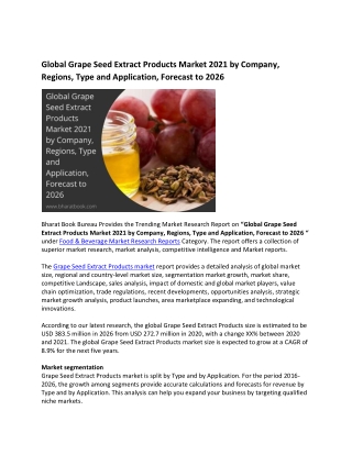 Global Grape Seed Extract Products Market Research Report 2021-2026