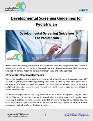 Developmental Screening Guidelines for Pediatrician