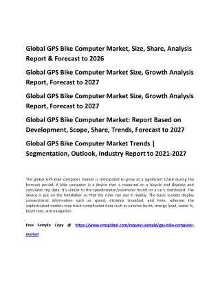 Global GPS Bike Computer Market, Size, Share, Analysis Report & Forecast to 2026