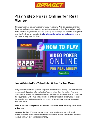Play Video Poker Online for Real Money