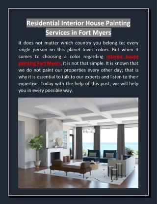 Residential Interior House Painting Services in Fort Myers