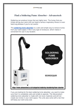 Find a Soldering Fume Absorber - Advancetech
