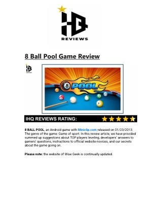 8 Ball Pool Game Review