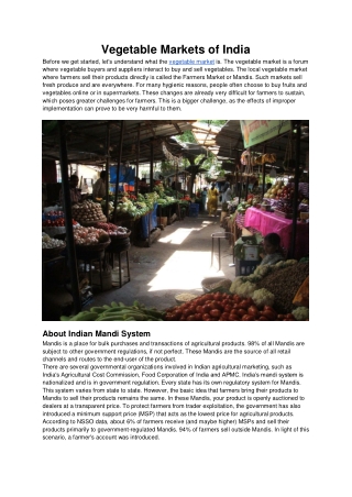 Vegetable Markets of India