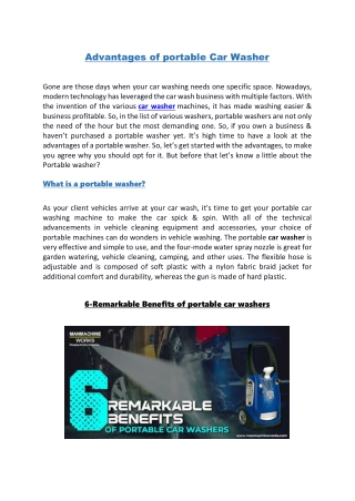 PDF Guide that brings the 6 remarkable benefits of portable car washers