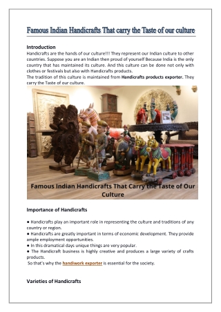 Famous Indian Handicrafts That Carry the Taste of Our Culture