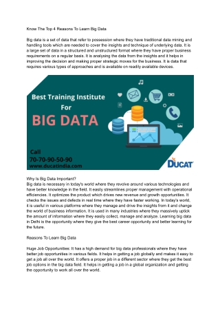 Know The Top 4 Reasons To Learn Big Data