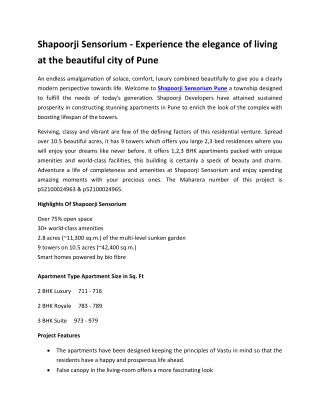 Shapoorji Sensorium - Experience the elegance of living at the beautiful city of Pune