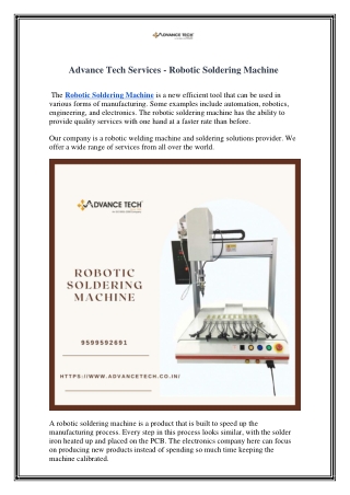 Advance Tech Services - Robotic Soldering Machine